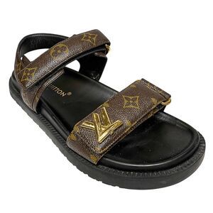 Louis Vuitton LV Sunset Line Comfort Flat Monogram Velcro Logo Sandals EU 38.5